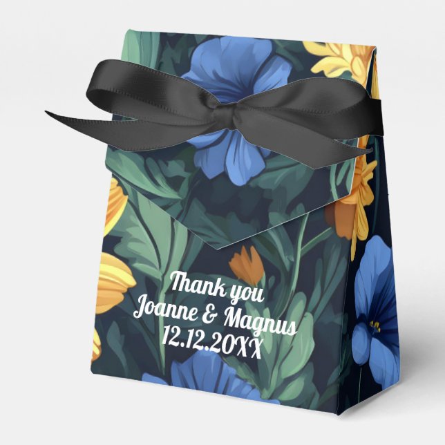 Danke, gelbe blaue Blumen Geschenkschachtel (Vorderseite)