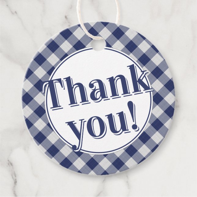 Danke: Gingham Karos Pattern Navy Blue/White Geschenkanhänger (Vorderseite)
