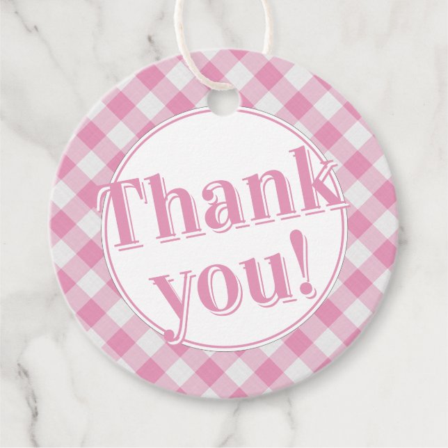 Danke: Gingham Karos Pattern - Rosa/Weiß Geschenkanhänger (Vorderseite)