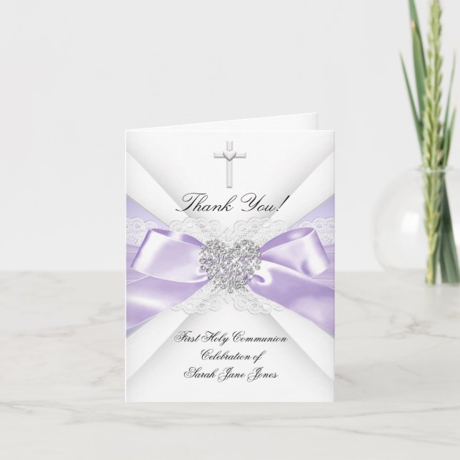 Danke, Girl First Holy Communion Lavender Dankeskarte (Vorderseite)