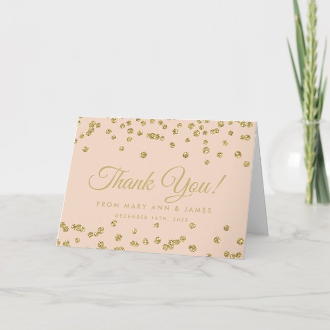 "Danke" Gold Imitats Glitzer Confetti Blush Rose Dankeskarte (Vorderseite)