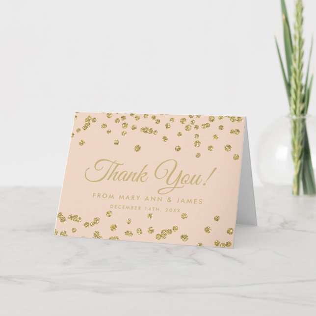 "Danke" Gold Imitats Glitzer Confetti Blush Rose Dankeskarte (Vorderseite)