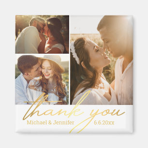 Danke Gold Kalligrafie Hochzeit 3 Foto Collage Magnet
