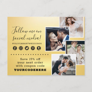 Danke Gold Minimalist Swash Chic Logo 4-Foto Postkarte