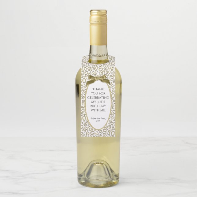 "Danke" Gold/Weiß-30. Zahl-Muster Flaschenanhänger (Auf Flasche)