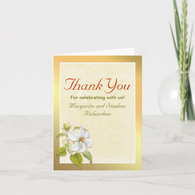Danke goldenes Design und weiße Blume Karten (Vorderseite)
