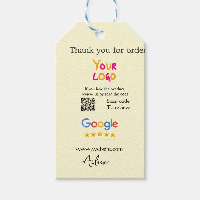 Danke Google Bewertungs-Scan QR Geschäft Geschenkanhänger (Vorderseite)