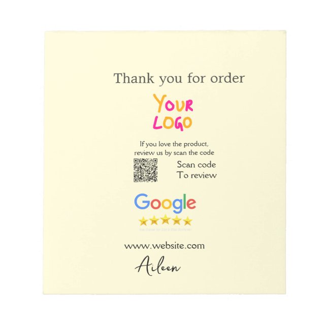 Danke Google Bewertungs-Scan-QR Geschäft Notizblock (Vorderseite)