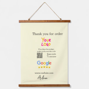 Danke Google Bewertungs-Scan-QR Unternehmen Wandteppich Mit Holzrahmen