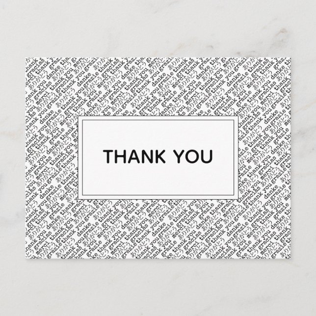 Danke Gracias Arigato Schwarz-weiß Dankbarkeit Postkarte (Vorderseite)