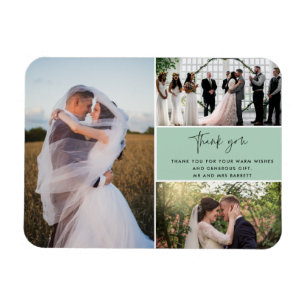 Danke Green Three Foto-Collage Hochzeit Magnet
