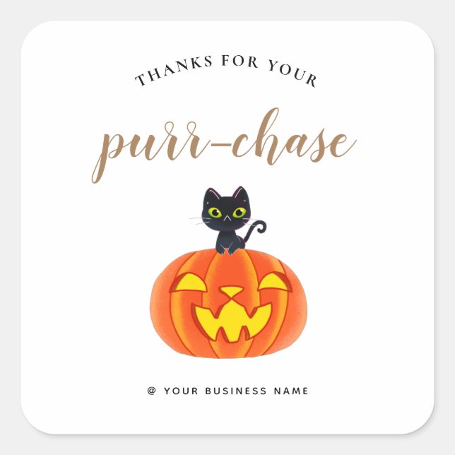 danke halloween Cat puff Small Business Quadratischer Aufkleber (Vorderseite)