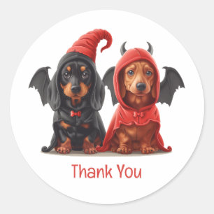 Danke Halloween Dackel Hunde Devil Bat Runder Aufkleber