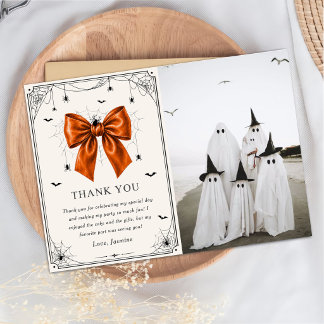Danke Halloween-Foto Orange Schleife Karte