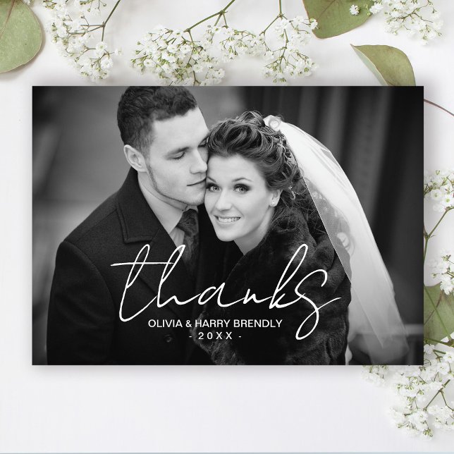 Danke Hand Lettered Script Wedding Danke Card (Stylishly Personalize With Your Custom Photo, Names & Date.
Thank You Message on Reverse Side.)