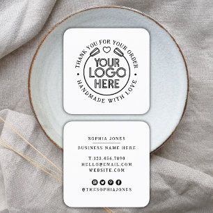 Danke   Handgefertigt mit Liebe Business Logo Herz Quadratische Visitenkarte