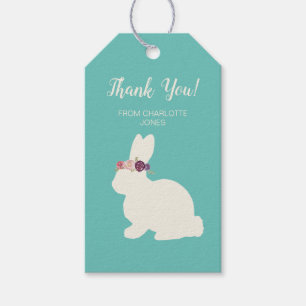 Danke Häschen mit Blumenstirnband-Malerei Geschenkanhänger