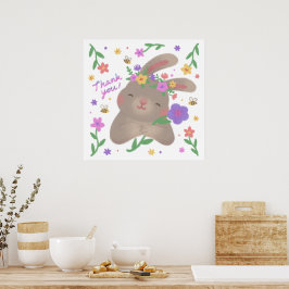 Danke: Hase mit Blumen Poster