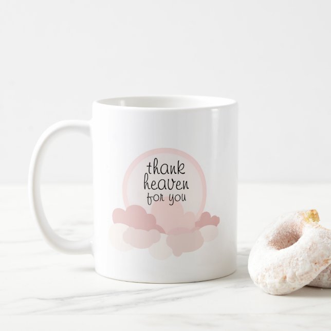 Danke Heaven für Sie | Rosa und neutrale Wolken Kaffeetasse (Mit Donut)