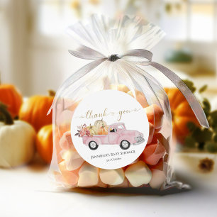 Danke Herbst Rosa Vintage-LKW-Baby-Party Runder Aufkleber