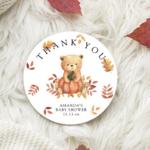 Danke, Herbstbär mit Kürbis Runder Aufkleber