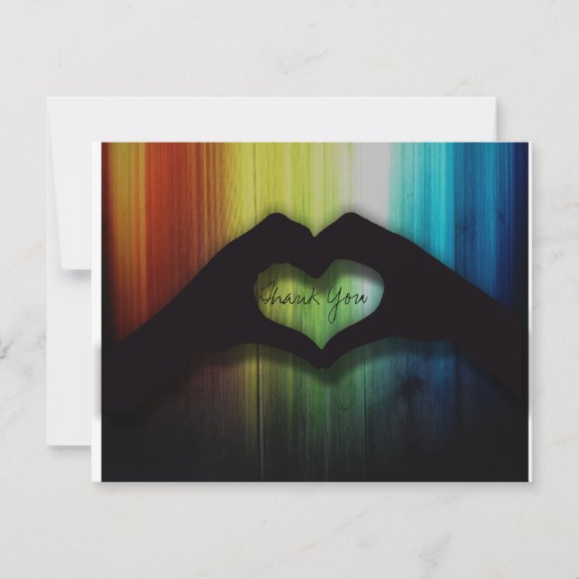 Danke, Herzen mit Regenbogen-Holz zu übergeben Dankeskarte (Vorderseite)