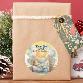 Danke HIER kommt die SON Baby Dusche Runder Aufkleber