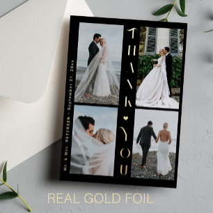 Danke Hochzeit 4 Foto elegant Gold Schwarz Folieneinladung