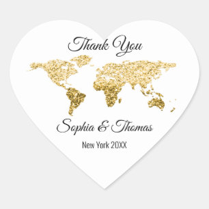 Danke Hochzeit Golden Globe World Destination Hear Herz-Aufkleber