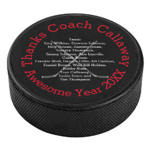 Danke Hockey Coach mit Team Names Hockey Puck