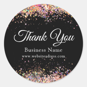 Danke Holografischer Glitter Business Schwarz  Kla Runder Aufkleber