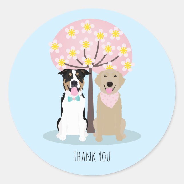 Danke, Hunde von Cherry Blossom Tree Runder Aufkleber (Vorderseite)