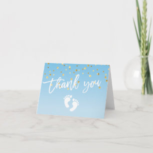 DANKE IHNEN Baby Shower Feet Blue Gold BOY LEER