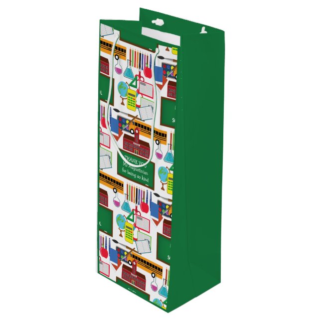 DANKE IHNEN Lehrer Lehrerauswertungs-Schule GREEN Geschenktüte Für Weinflaschen (Vorderseite Schrägansicht)