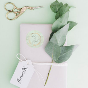Danke Ihnen Name Floral Grün Gold Hochzeit Braut- Runder Aufkleber