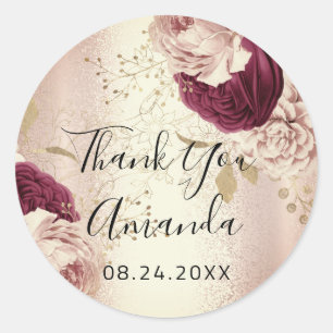 Danke Ihnen Name Rose Gold Blumen Marsala Runder Aufkleber