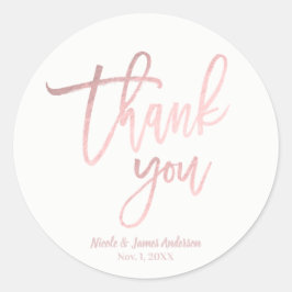 DANKE IHNEN Rose Gold Foil Moderne Skripthochzeit Runder Aufkleber