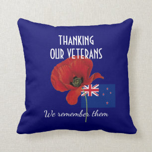 DANKE IHNEN VETERANS New Zealand Poppy Kissen