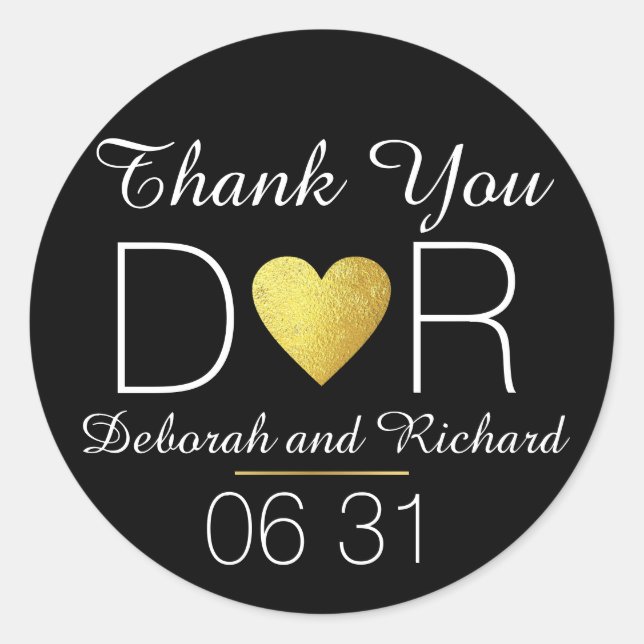 Danke . Imitate goldenes Herz . Gastgeschenk Hochz Runder Aufkleber (Vorderseite)