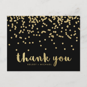 Danke   Imitats Gold Confetti auf Black Postkarte