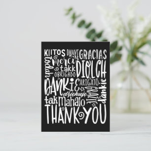 Danke in mehreren Sprachen in weißer Typografie au Postkarte