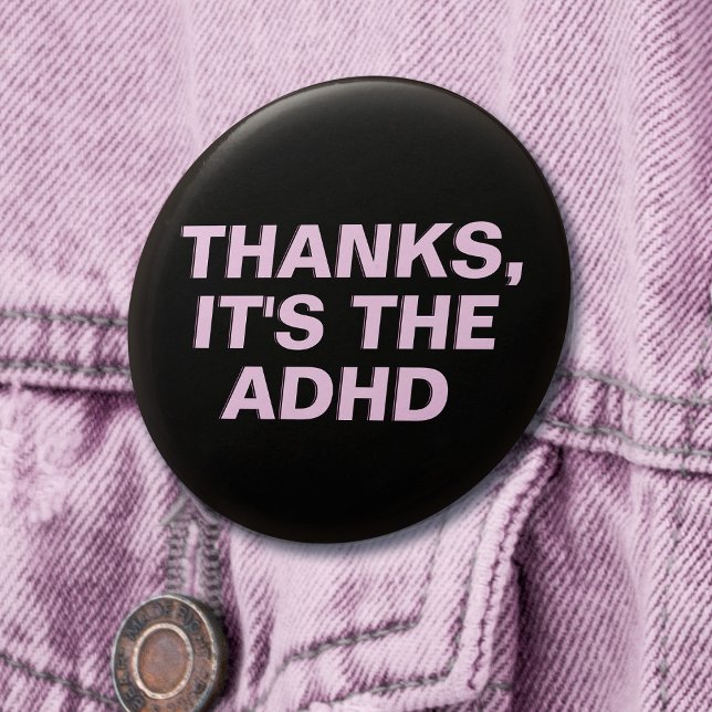 Danke ist das ADHD Pink Slogan Button (Mockup of pin on denim jacket)