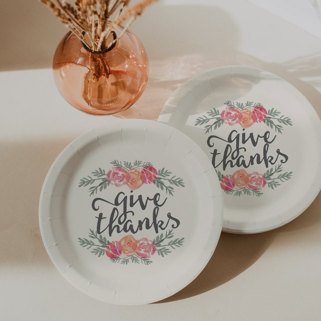 Danke | Ivory Floral Watercolor Erntedank Pappteller (Von Creator hochgeladen)