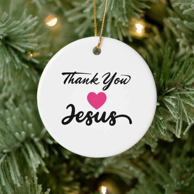 Danke, Jesus | Modernes Christliches Glaubensherz Keramik Ornament (Baum)