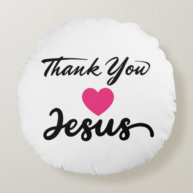 Danke, Jesus | Modernes Christliches Glaubensherz Rundes Kissen (Vorderseite)
