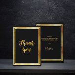 Danke Karte Geburtstag schwarzes Gold<br><div class="desc">Ein Geburtstag Dankeschön Karte. Eine schwarze Hintergrundfarbe und ein goldenes Imitat. Auf der Vorderseite ein handgeschriebenes Stil Skript und den Text: Danke! Zurück: Vorlage für Ihren Dank Anmerkung und Name.</div>