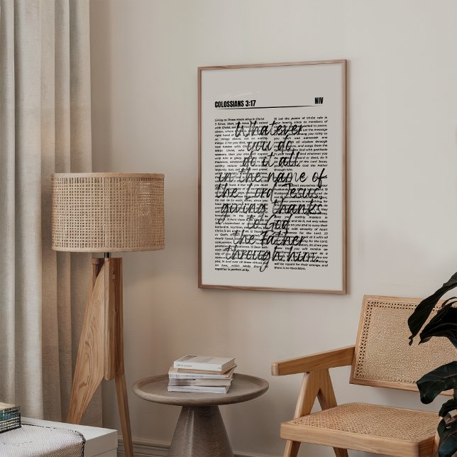 Danke Kolossians 3:17 Print Poster (Minimalist Christian wall art featuring Psalm Colossians 3:17 in elegant black bold typography.)
