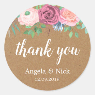 Danke Kraft Floral Wedding Sticker