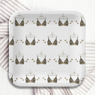 Danke, Lace Watercolor Lingerie Brautparty Pappteller