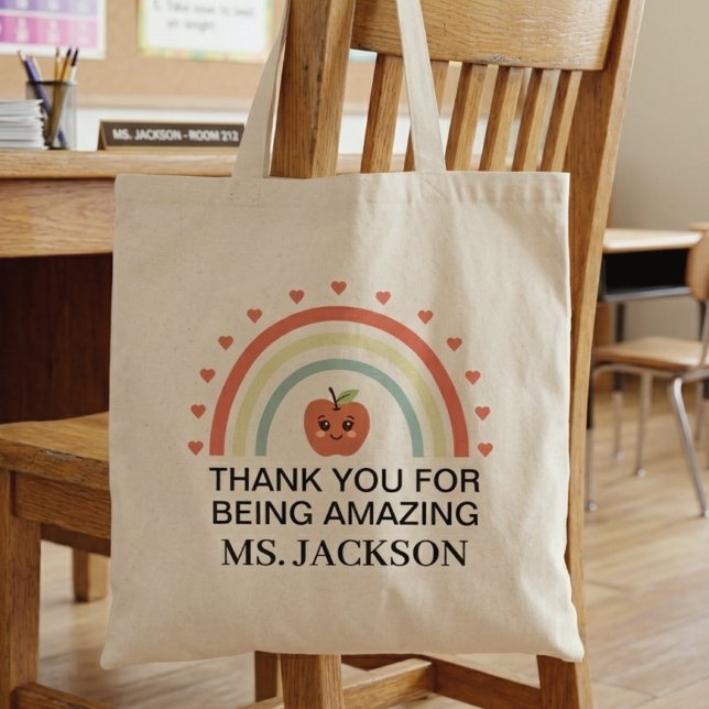 Danke Lehrer Anerkennung Pastell Regenbogen Tragetasche (thank you apple rainbow 1)